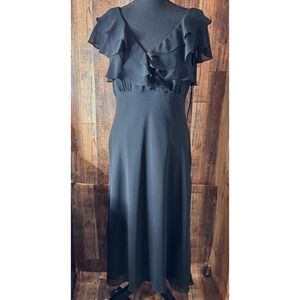 Liz Claiborne Black Maxi Dress Ruffle Detail‎ Formal Party Elegant